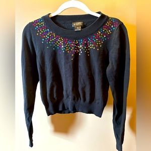 Rainbow sequin black knit sweater